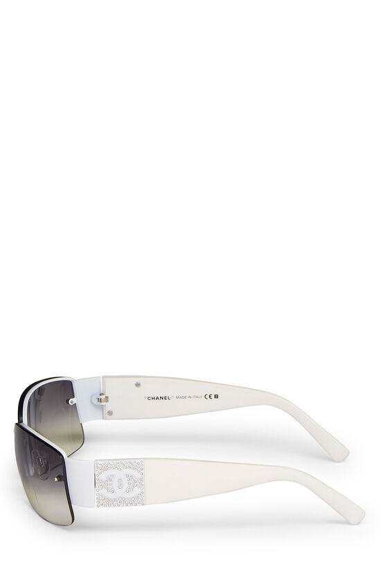 White Acetate & Crystal 'CC' Sunglasses, , large image number 3
