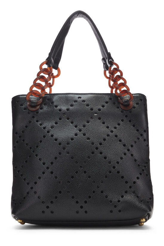 Black Perforated Leather Tote, , large image number 3
