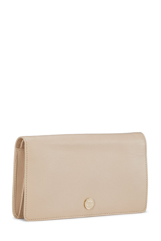 Beige Grained Leather Long Wallet, , large image number 2