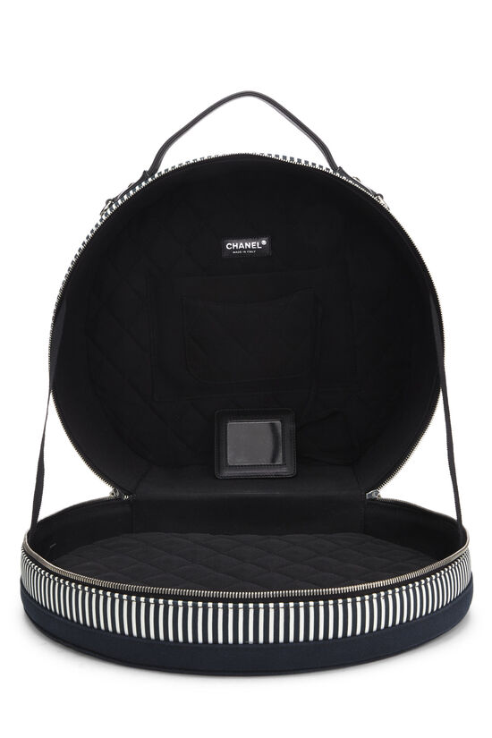 Chanel Black/White Stripe Nylon and Leather Logo Shoulder Bag