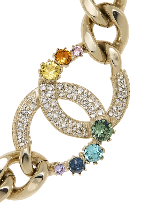 Multicolor Gold Crystal 'CC' Necklace, , large image number 1