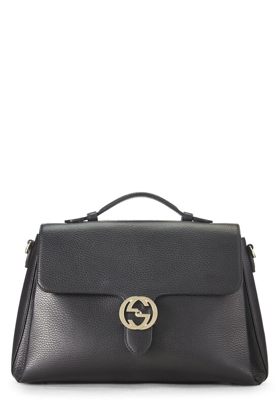 Black Leather Interlocking Handle Bag Large, , large image number 0