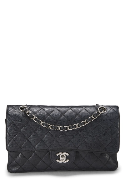 Black Quilted Caviar Classic Double Flap Medium