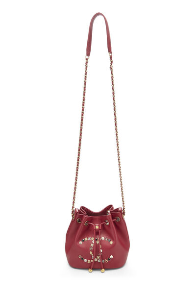 Red Lambskin Lucky Charm Bucket Bag Mini, , large