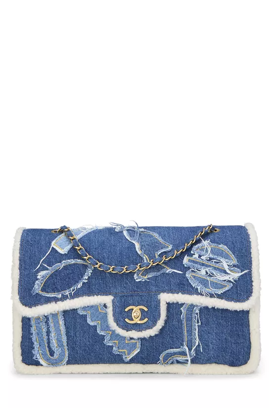 Paris-Egypt Blue Denim & Shearling Hieroglyph Flap Maxi, , large image number 0