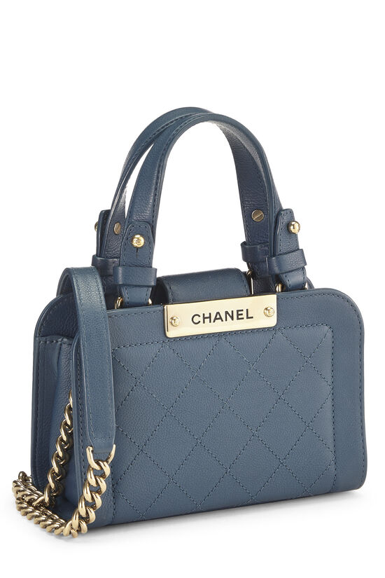 Chanel Blue Calfskin Label Click Shopping Tote Mini Q6B4UX3PB9000