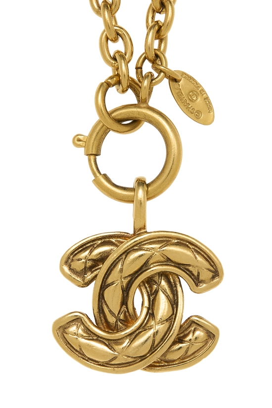 Gold Quilted 'CC' Necklace, , large image number 1