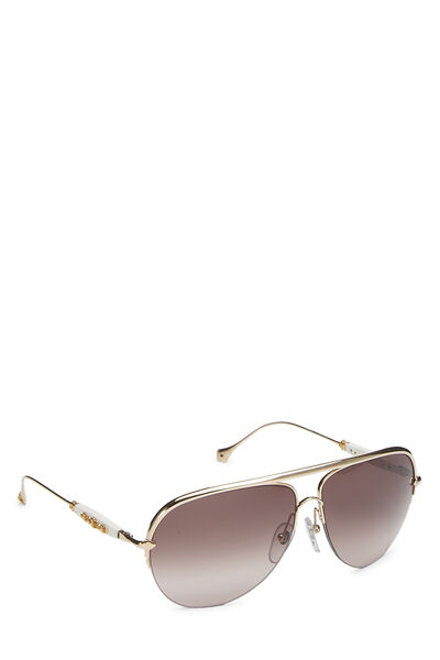 White & Gold Metal Spanked Sunglasses, , large
