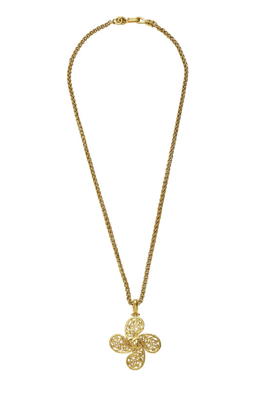 Gold Fretwork Paisley Necklace, , large image number 1