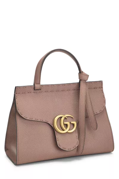 Pink Leather GG Marmont Top Handle Flap Bag, , large