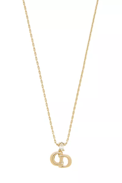 Gold Crystal 'CD' Necklace, , large