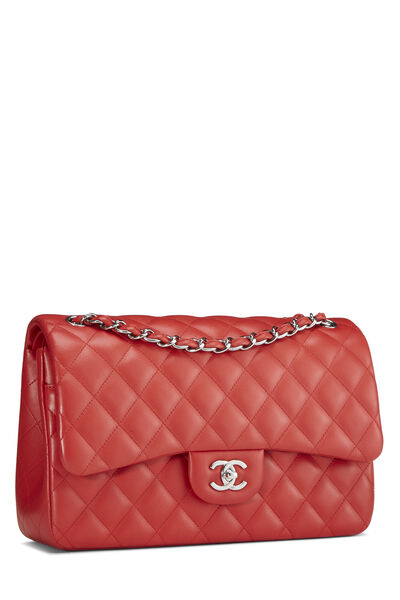 Red Quilted Lambskin New Classic Double Flap Jumbo, , large