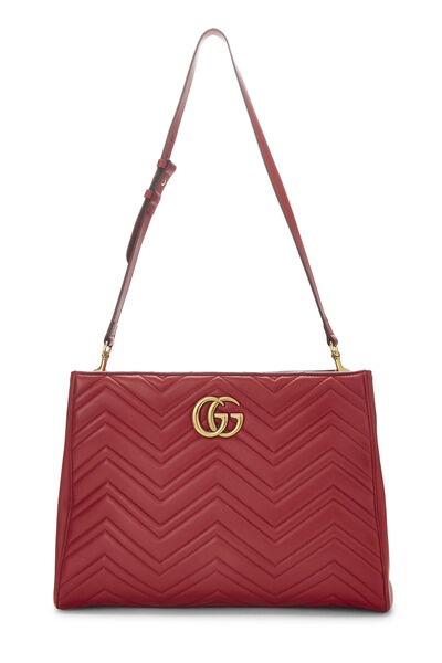 Red Leather GG Marmont Top Handle Bag Medium , , large