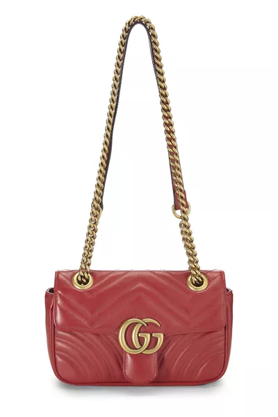 Red Leather GG Marmont Shoulder Bag Small