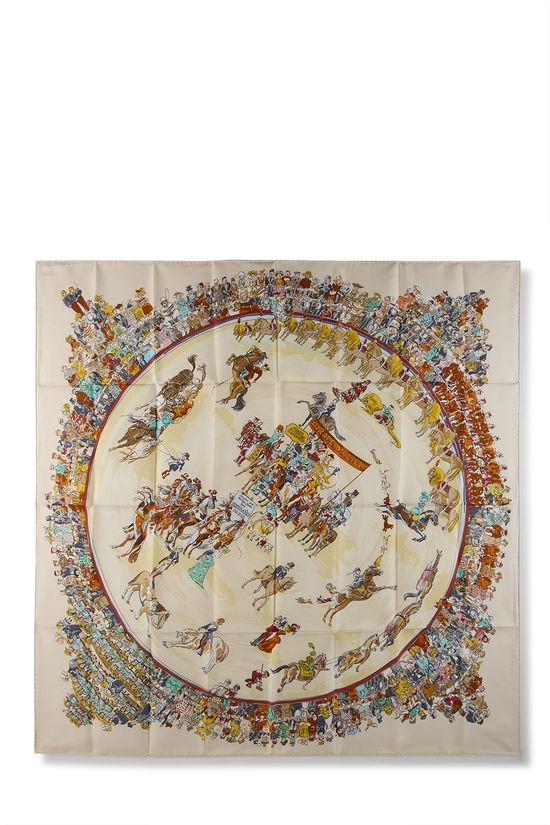 Cream & Multicolor 'Le Cirque Molier' Silk Scarf 90, , large image number 0
