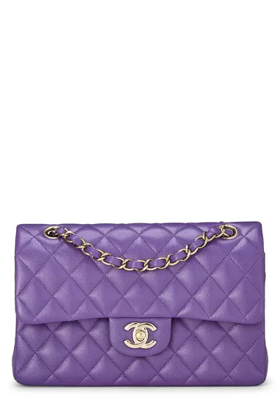 Purple Quilted Caviar Classic Double Flap Small