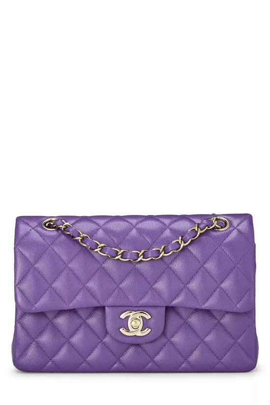 Purple Quilted Caviar Classic Double Flap Small, , large image number 0