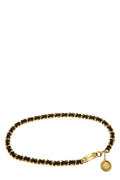 Gold & Black Leather Chain Belt