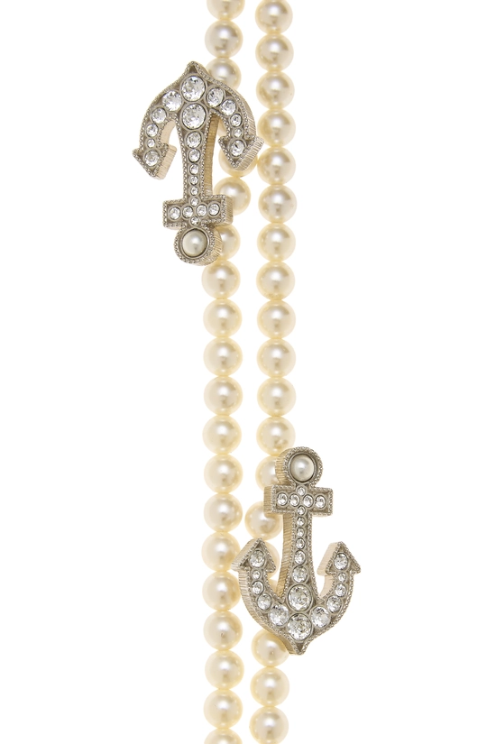 Silver Faux Pearl Anchor Necklace, , large image number 1