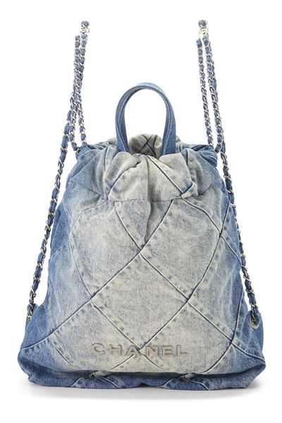 Blue Quilted Denim Chanel 22 Backpack