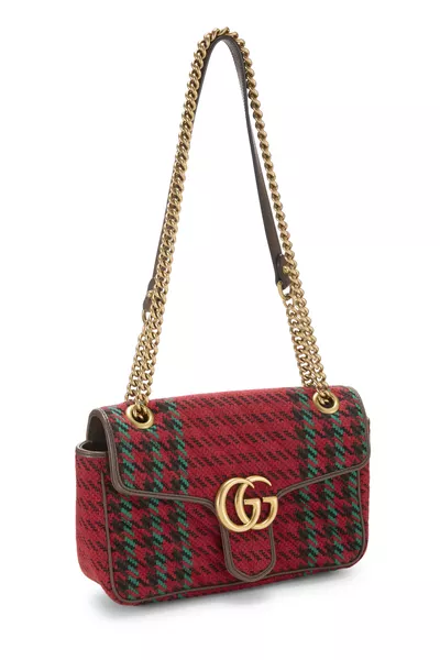 Red & Multicolored Tweed GG Marmont Shoulder Bag Small, , large