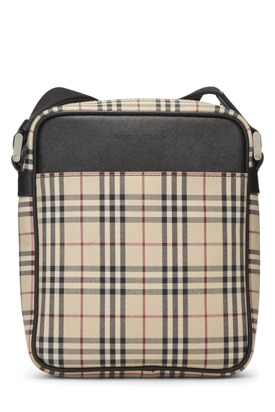 Burberry Brown Jacquard House Check Vertical Camera Bag Medium