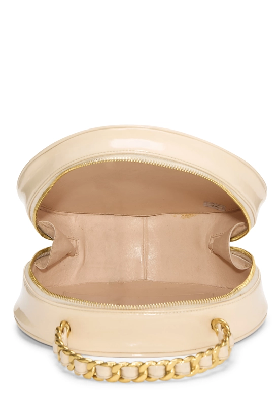 Beige Patent Leather Round 'CC' Handbag, , large image number 5