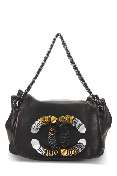 Chanel Black Lambskin 'CC' Disc Accordion Flap
