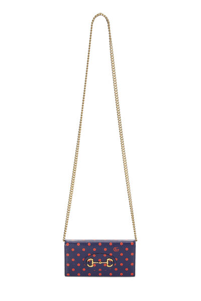Navy & Red Polka Dot Leather Horsebit Wallet On Chain , , large