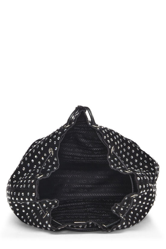 Black Satin Crystal Bucket Bag, , large image number 6