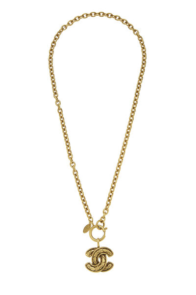 Gold Quilted 'CC' Necklace Small