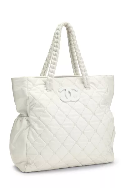 White Lambskin Hidden Chain Tote, , large
