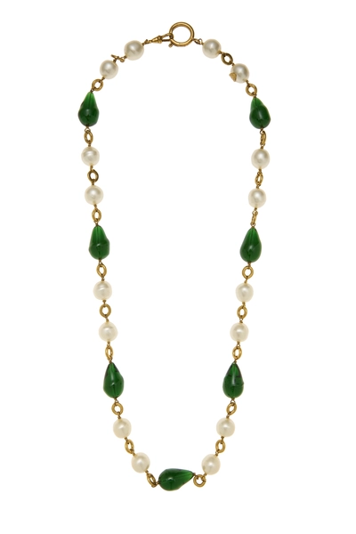 Green Gripoix & Faux Pearl Necklace