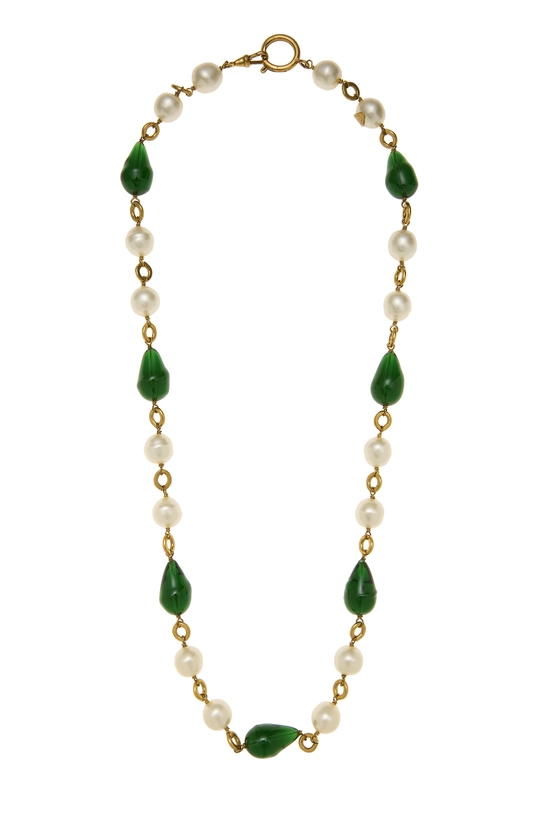 Green Gripoix & Faux Pearl Necklace, , large image number 0
