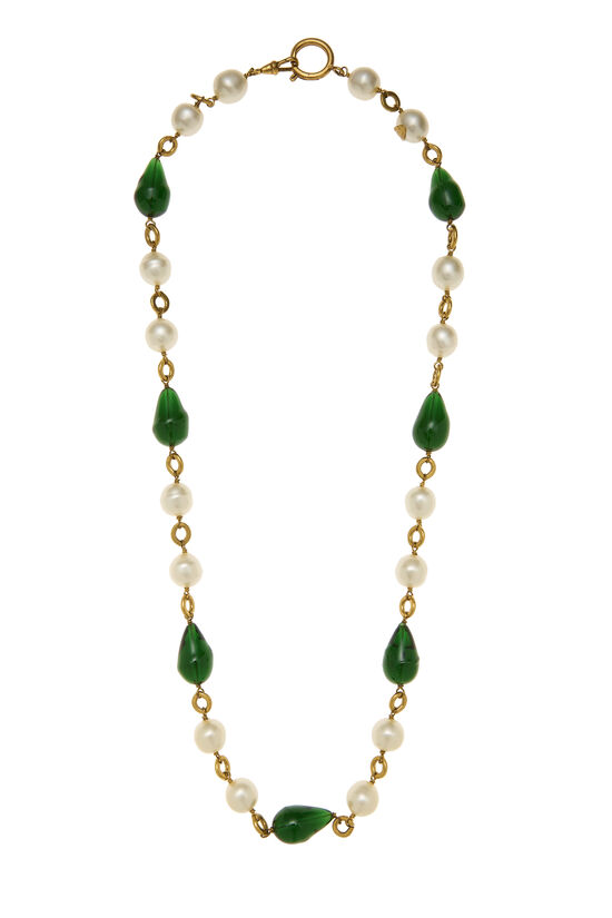 Green Gripoix & Faux Pearl Necklace, , large image number 0