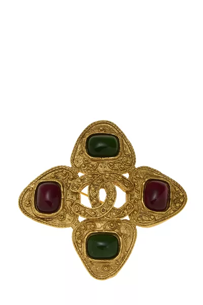 Gold Filigree & Multicolored Gripoix Medallion Pin