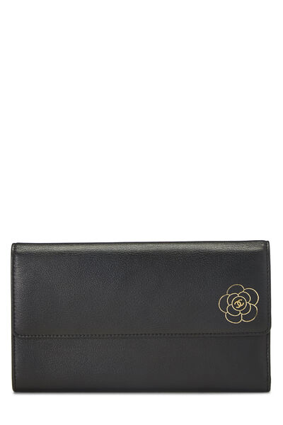 Black Calfskin Camellia Wallet