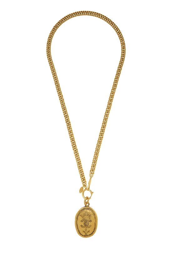 Gold Oval 'CC' Crown Necklace, , large image number 0