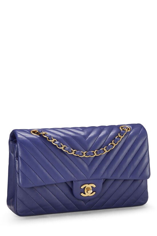 CHANEL Chevron Quilted Leather Flap Bag Royal Blue
