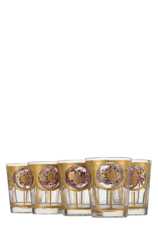 Multicolor 22k Gilded Bountiful Fruit Motif Glassware Set of 5, , large image number 2