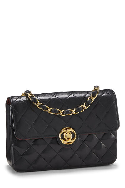 Black Quilted Lambskin Circle Lock Half Flap Mini, , large