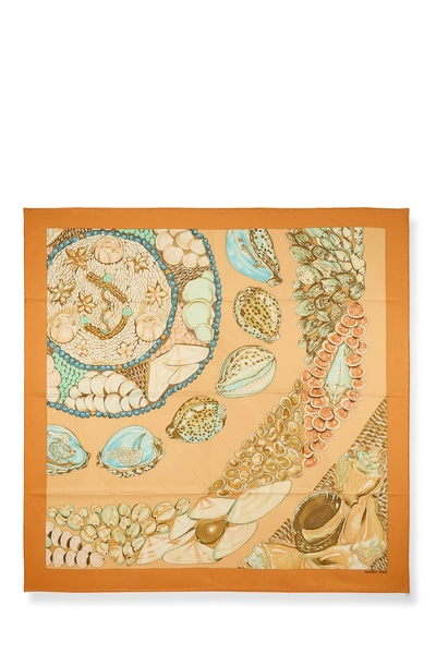 Orange & Multicolor 'Rocaille' Silk Scarf 90