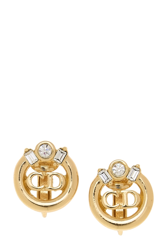 Gold Crystal 'CD' Earrings, , large image number 0
