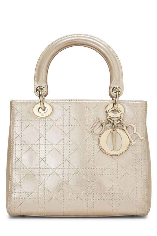 Metallic Beige Cannage Quilted Lurex Lady Dior Medium, , large image number 1