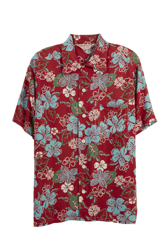 Red Floral Kuonakakai Hawaiian Shirt, , large image number 0