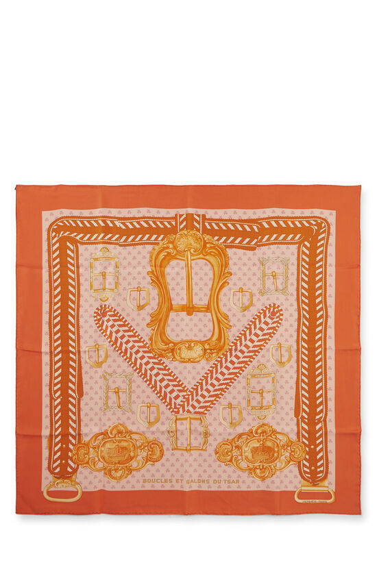 Orange & Multicolor 'Boucles et Galons du Tsar' Silk Scarf 90, , large image number 0