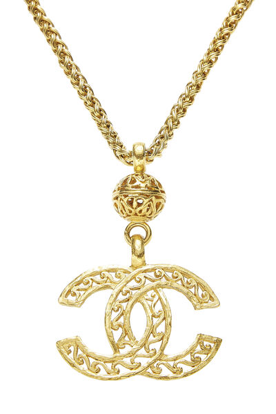 Gold 'CC' Fretwork Necklace, , large