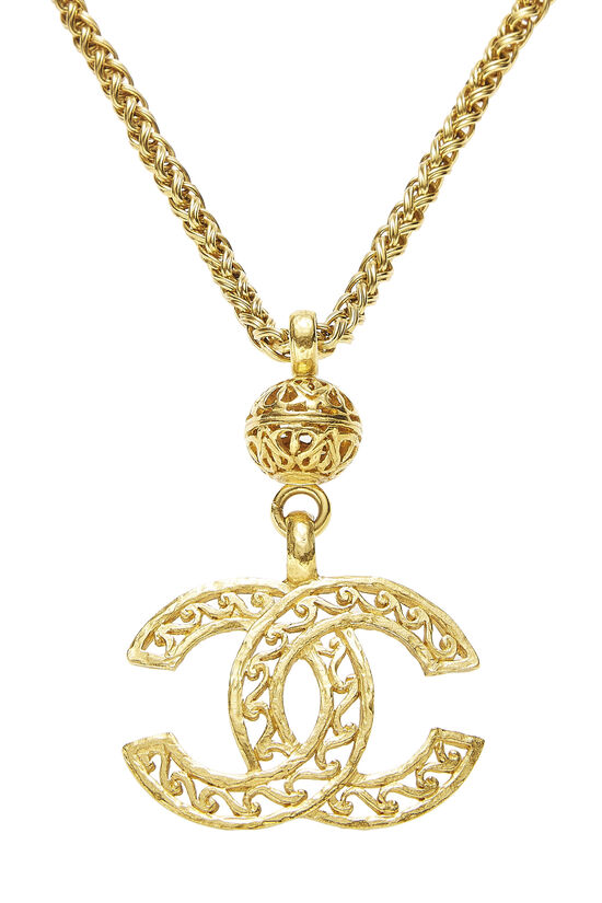 Gold 'CC' Fretwork Necklace, , large image number 2