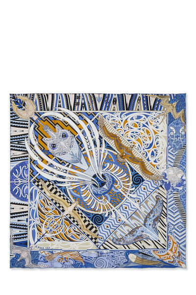 Blue & Multicolor 'Kawa Ora' Silk Scarf 90