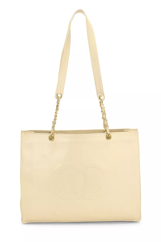 Cream Caviar Flat Chain Handle Tote Large, , large image number 0
